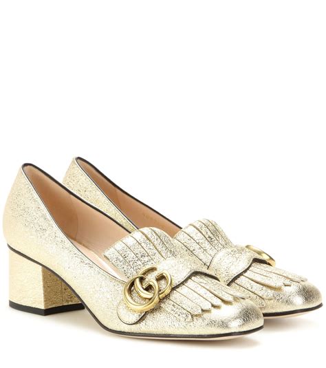 gucci marmont gold loafer|Gucci Marmont loafer heels.